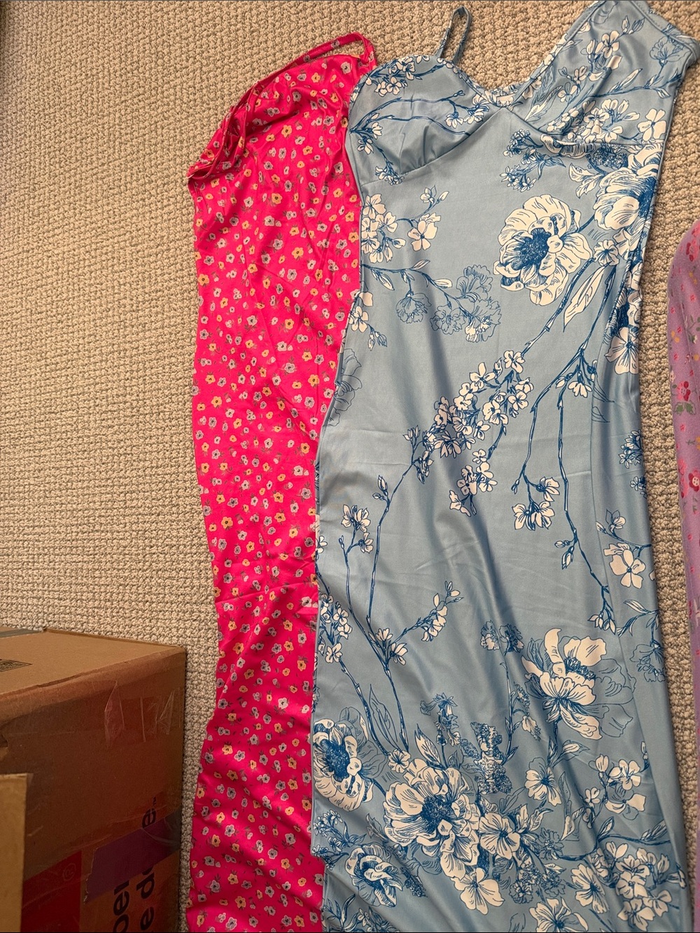 Blue Floral Satin Slip Dress